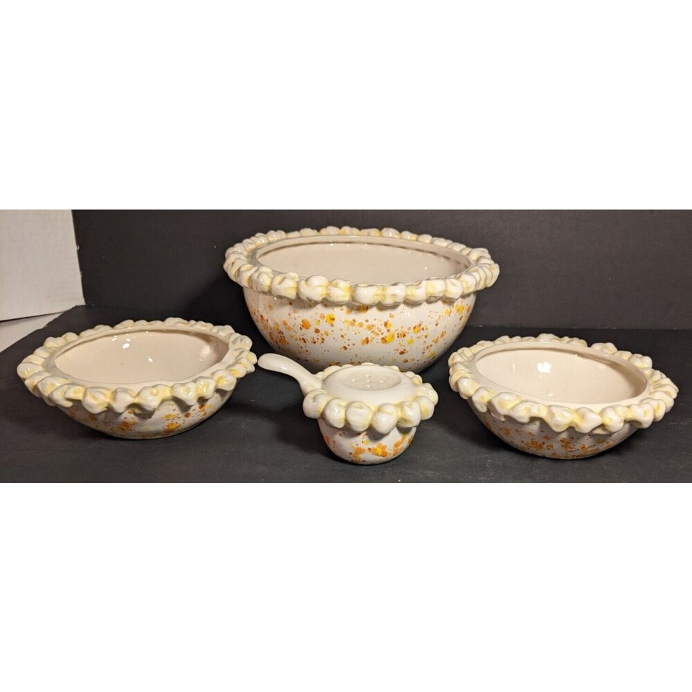 Popcorn Serving Set - Vintage ~ Ceramic ~ 4 Piece - Popcorn Design.